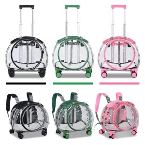 Luxury Portable Transparent Pet Carrier Dog Cat Backpack Luggage Box With Wheels - Image 3