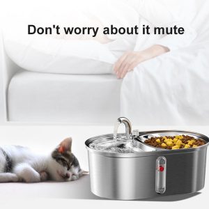 Automatic Quieter 2 in 1 Cat Water Fountain Stainless Steel Pet Water Food Feeder - Image 3