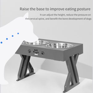 Separate Design Stainless Steel Double Bowl Lifting Table Adjustable Height Stand Dog Cat Food Water Feeder with Non-slip Mat - Image 4