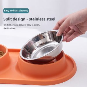 Anti-choking Detachable Double Bowl Design Plastic Stainless Steel Eco-Friendly Pet Slow Feeder Dog Food Water Bowl Non-Skid - Image 3