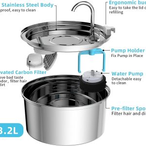 Instock Popular 3.2L Stainless Steel Faucet Water Fountain Pet Feeder Stainless Steel Water Dispenser - Image 3