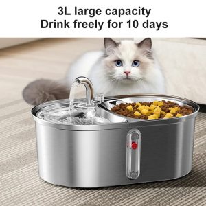 Automatic Quieter 2 in 1 Cat Water Fountain Stainless Steel Pet Water Food Feeder - Image 5