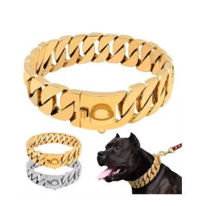 Cool Gold Black Cuban Link	12 Inch 30cm Length	dog Necklace	dog Chain	pet Collars Leashes - Image 3
