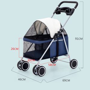 Hot Selling Eco-Friendly Iron One Handle Button Closure Foldable 4-Wheel Cat Pet Stroller Outdoor Travel Carrier Trolley Cart - Image 3