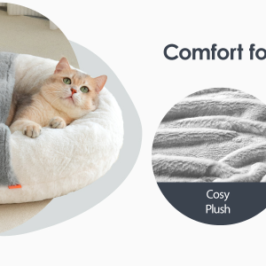 MEWOOFUN Enclosed Cat Bed Cave - Washable Pet Bed With Blanket & Non-Slip Base For Cats & Small Dogs 22'' X 22'', White - Image 3