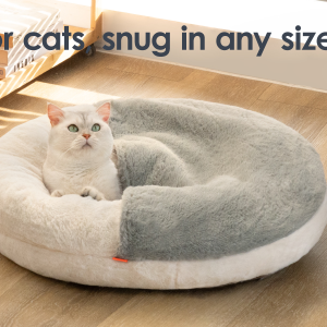 MEWOOFUN Enclosed Cat Bed Cave - Washable Pet Bed With Blanket & Non-Slip Base For Cats & Small Dogs 22'' X 22'', White - Image 6