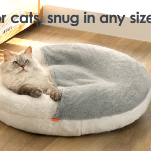 MEWOOFUN Enclosed Cat Bed Cave - Washable Pet Bed With Blanket & Non-Slip Base For Cats & Small Dogs 22'' X 22'', White - Image 7